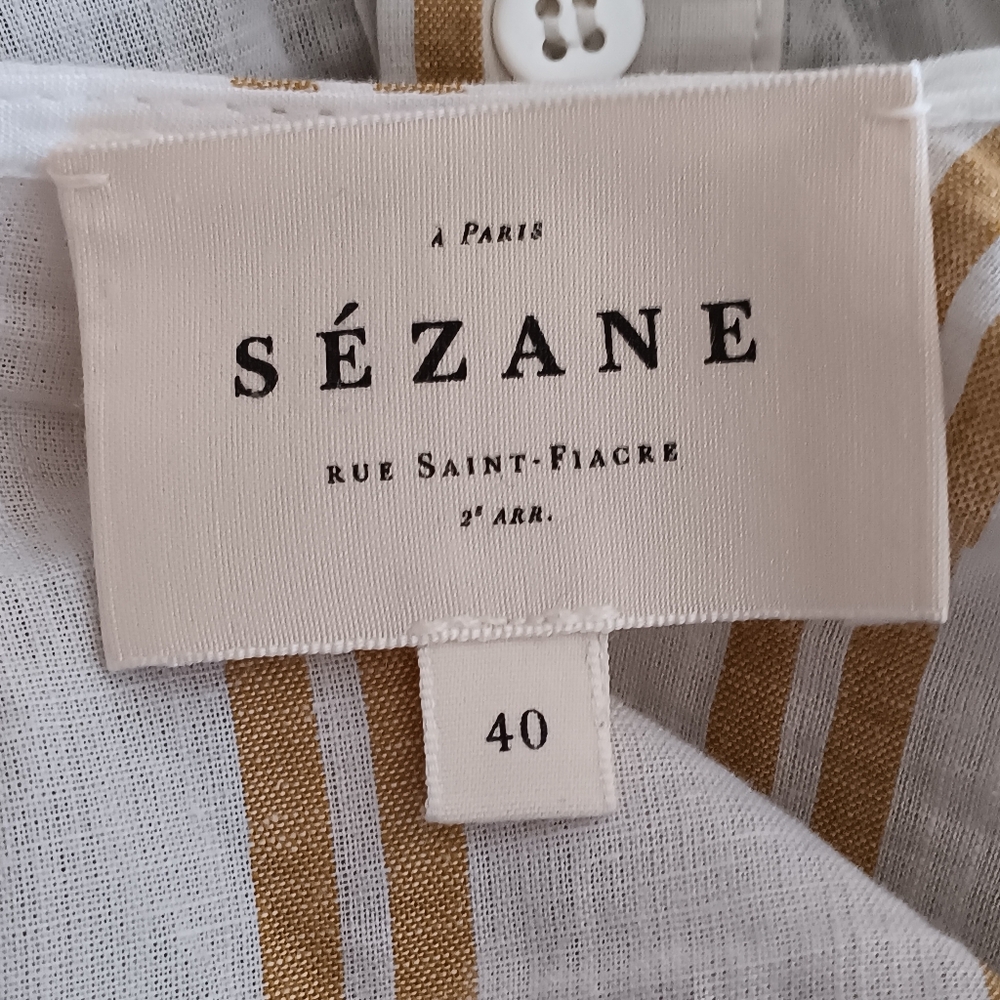 Sézane Rio Ecru Ocher Stripe Tie Shoulder Linen Blend Top 40/8 - Picture 8 of 9